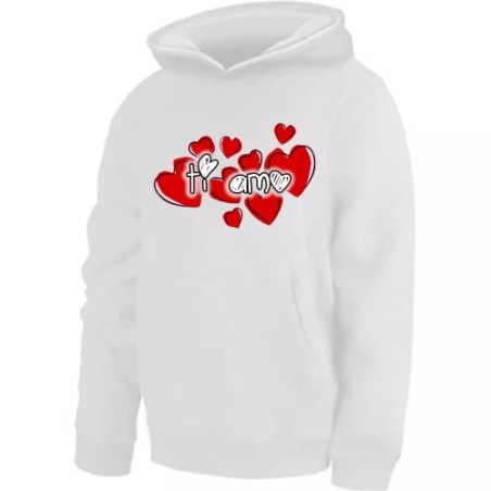 felpa bianca donna cappuccio cotone scritta ti amo idea regalo san valentino