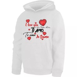 felpa bianca donna cappuccio scritta i love you ti amo idea regalo san valentino