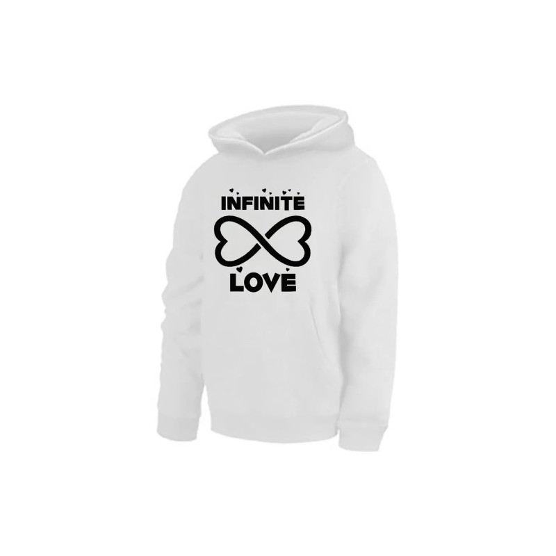 felpa bianca donna cappuccio scritta infinito love idea regalo san valentino
