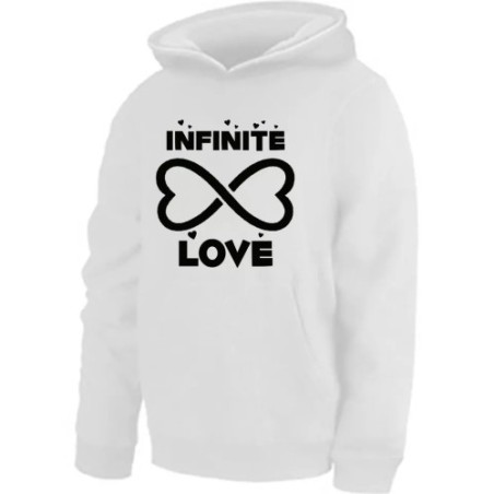felpa bianca donna cappuccio scritta infinito love idea regalo san valentino