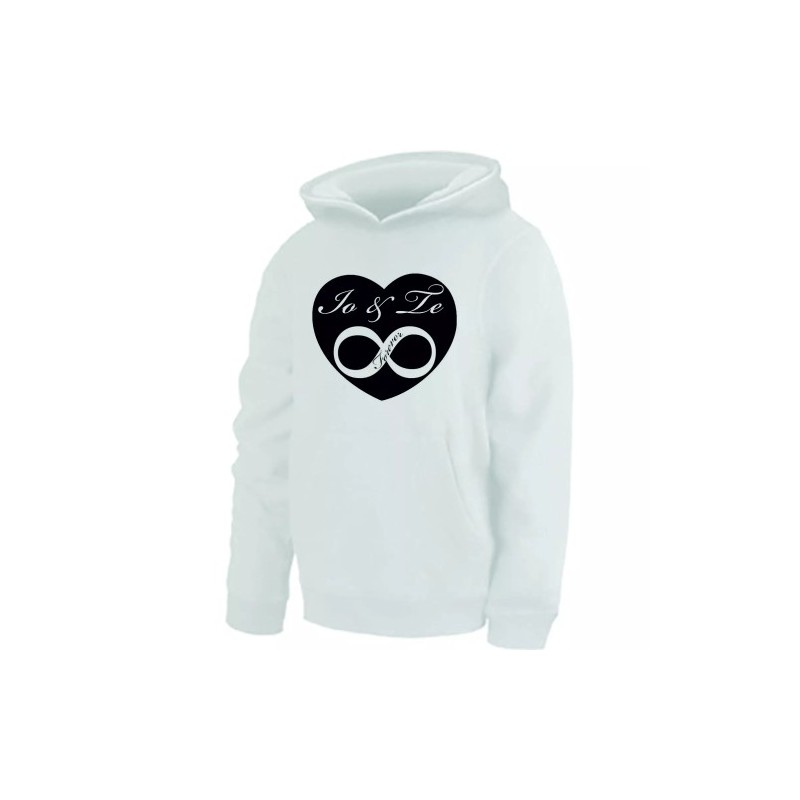 felpa bianca donna cappuccio scritta io te infinito cuore regalo san valentino