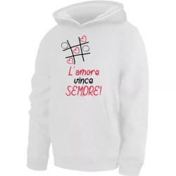 felpa bianca donna cappuccio scritta l'amore vince sempre regalo san valentino