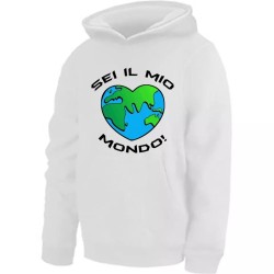 felpa bianca donna cappuccio scritta sei il mio mondo idea regalo san valentino