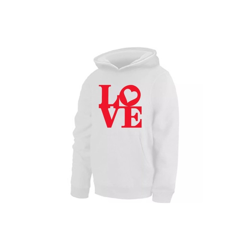 felpa bianca o nera donna cappuccio cotone scritta love regalo san valentino