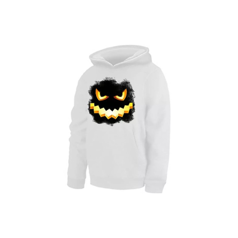 felpa cappuccio donna uomo caldo cotone bianca disegno zucca nera halloween