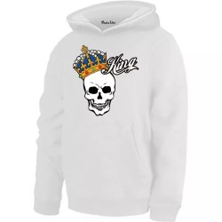 felpa cappuccio uomo caldo cotone bianca disegno teschio scritta king