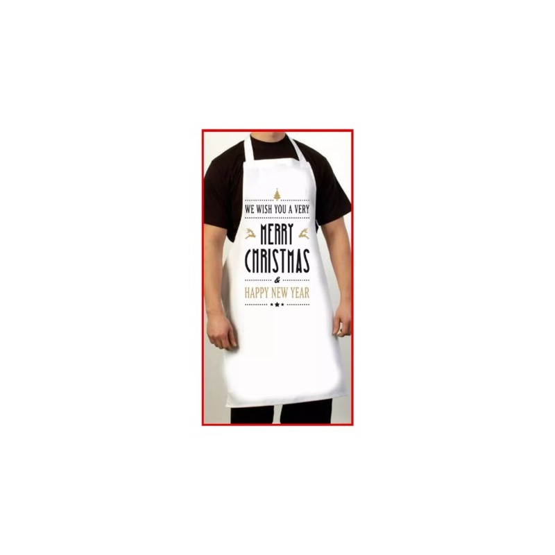 grembiule bianco cucina scritta merry christmas happy year regalo donna uomo