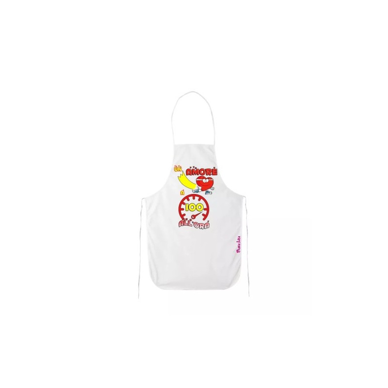 grembiule bianco cucina scritta un amore a 100 all'ora idea regalo san valentino