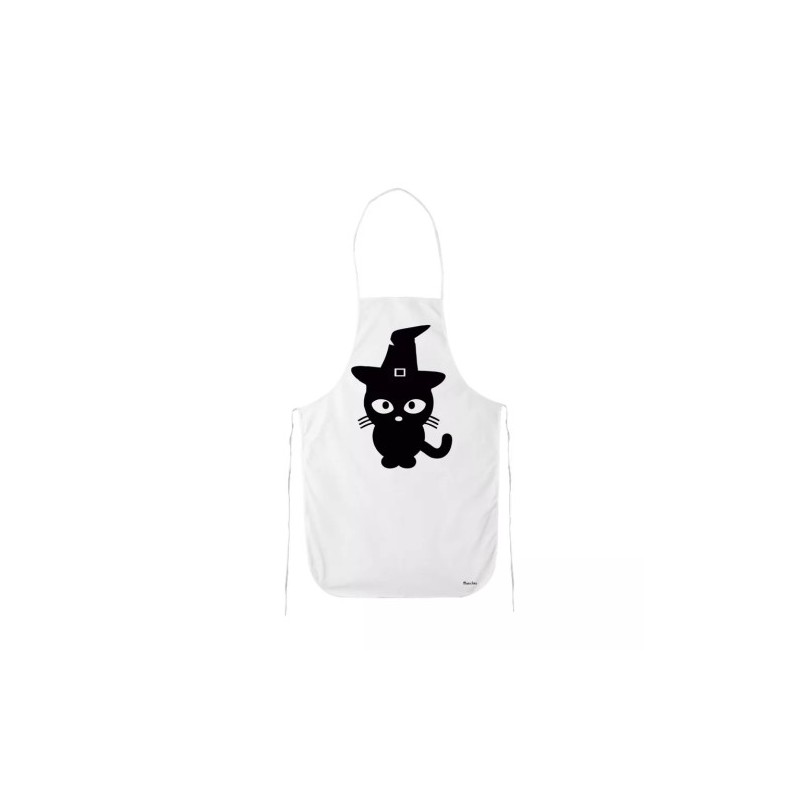 grembiule cucina bianco con disegno gatto nero halloween regalo