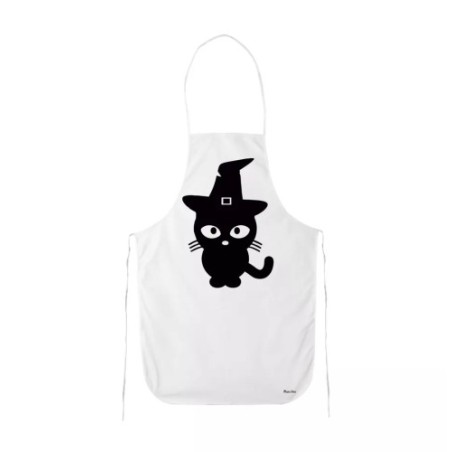 grembiule cucina bianco con disegno gatto nero halloween regalo