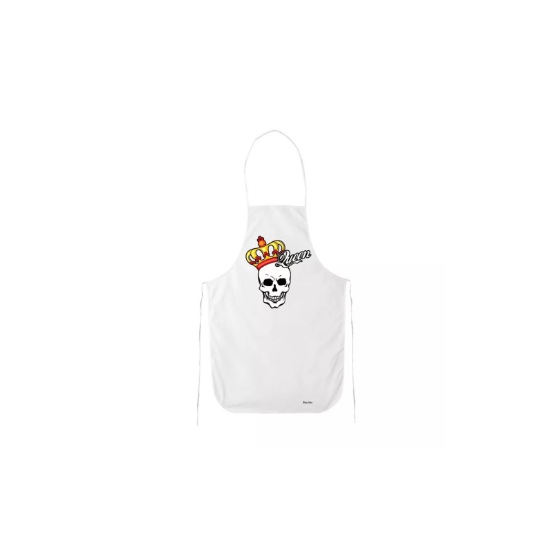 grembiule cucina bianco con disegno teschio scritta queen idea regalo