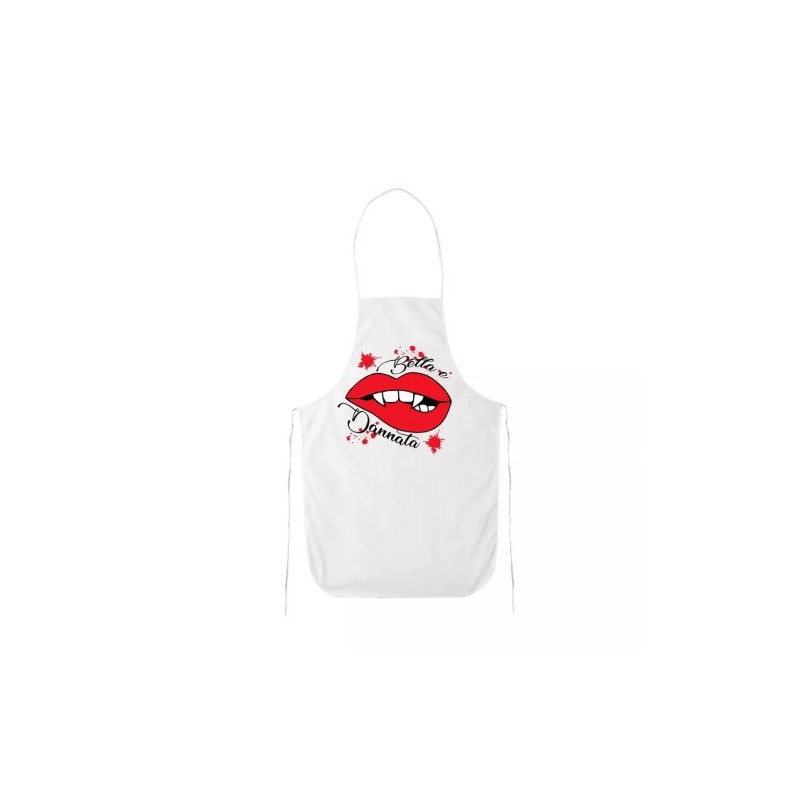 grembiule cucina bianco scritta bella e dannata bocca rossa idea regalo