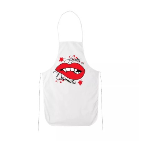 grembiule cucina bianco scritta bella e dannata bocca rossa idea regalo