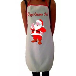 grembiule cucina bianco uomo donna scritta OGGI CUCINO IO babbo natale