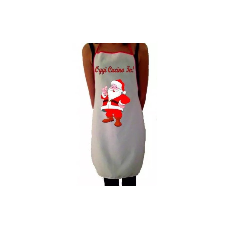 grembiule cucina bianco uomo donna scritta OGGI CUCINO IO babbo natale