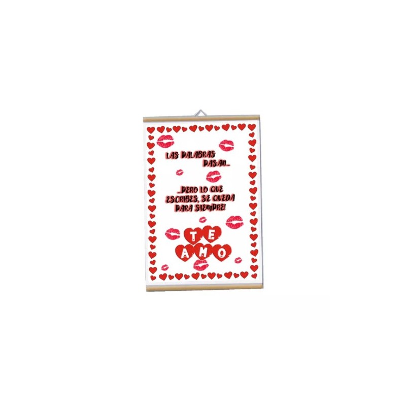 locandina parete 30x20 scritta in spagnolo te amo cuori baci san valentino