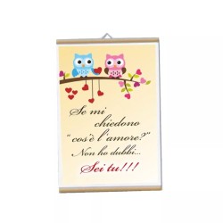 locandina parete 30x20 scritta l'amore sei tu idea regalo san valentino gufi
