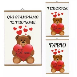 locandina parete 30x20 scritta personalizzata nome orsetto ti amo san valentino