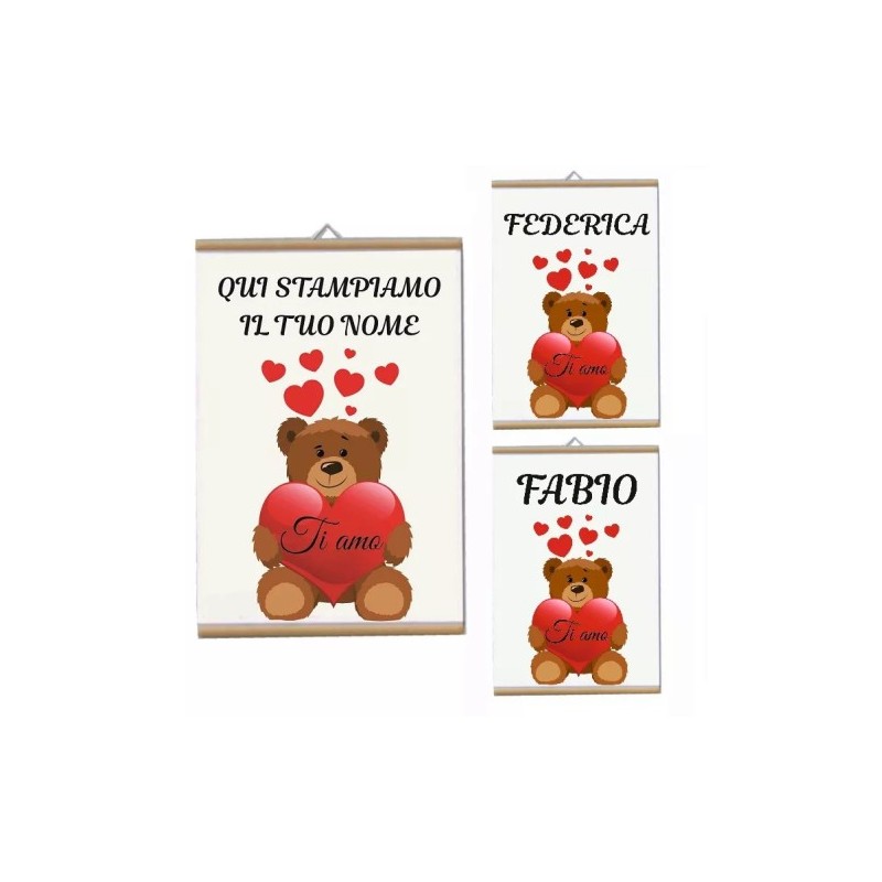 locandina parete 30x20 scritta personalizzata nome orsetto ti amo san valentino