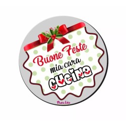 mouse pad tappetino pc rotondo scritta buone feste mia cara cugina natale regalo