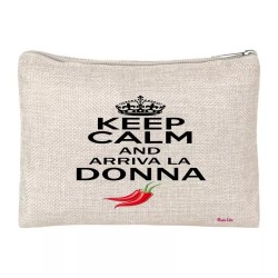 pochette bustina porta oggetti scritta keep calm arriva la donna regalo festa