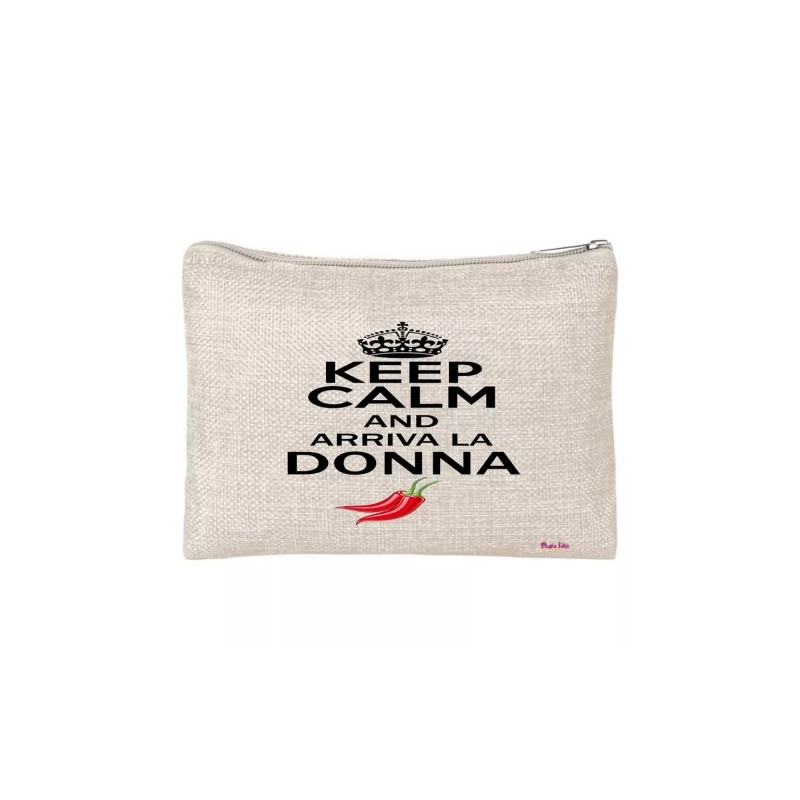 pochette bustina porta oggetti scritta keep calm arriva la donna regalo festa