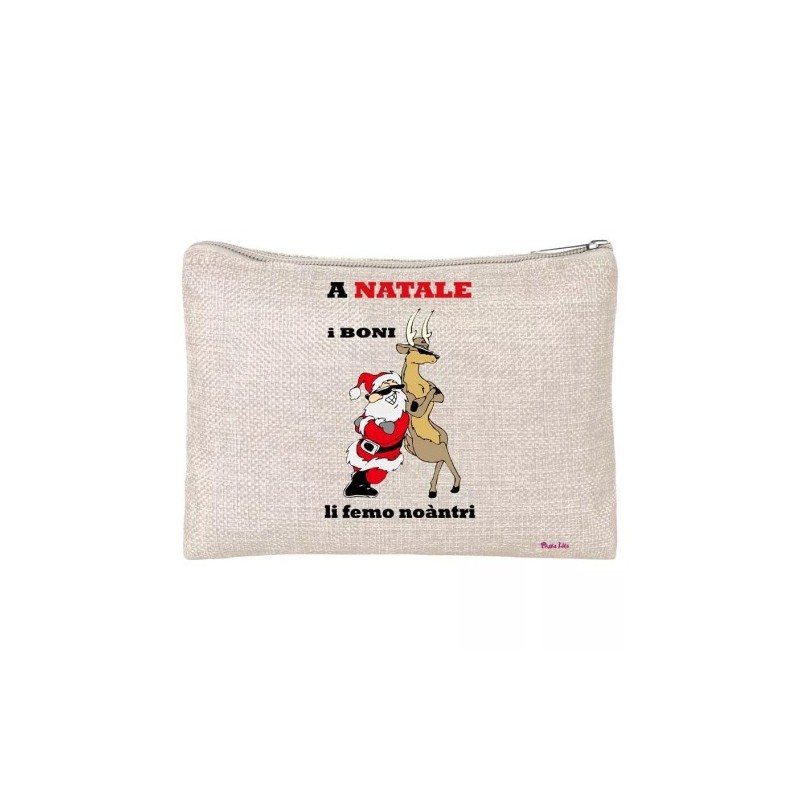 pochette donna porta oggetti scritta a natale i boni li femo noantri babbo renna
