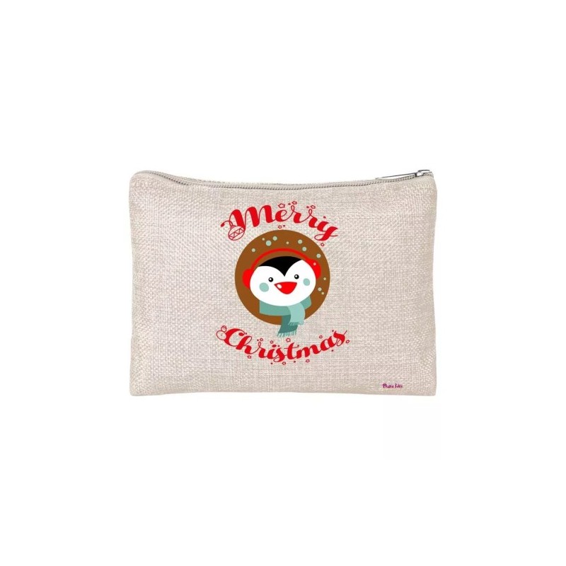 pochette donna porta oggetti scritta merry christmas pinguino regalo buon natale