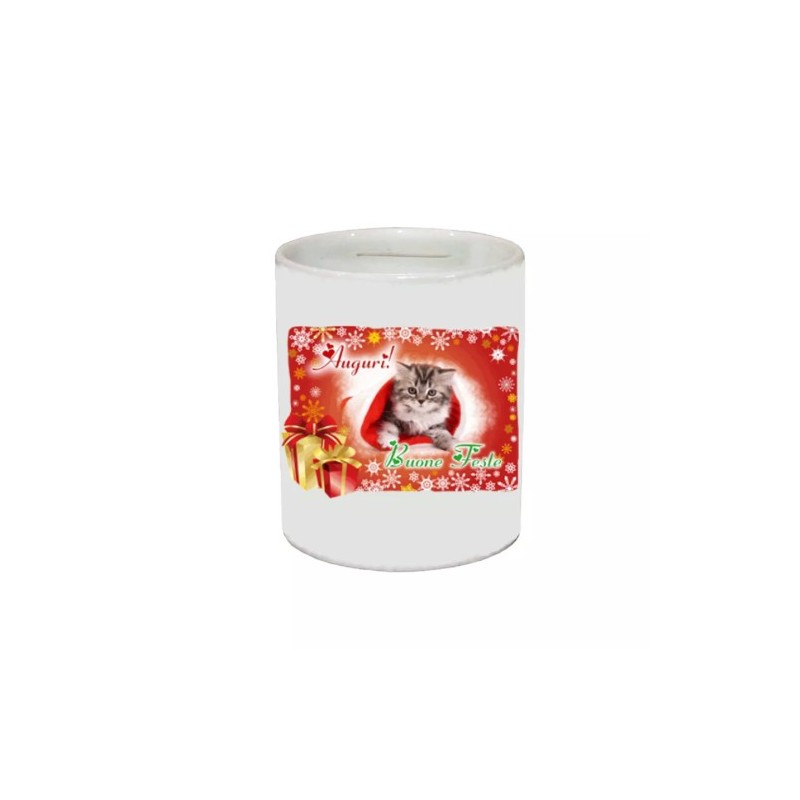 salvadanaio 8 x 10 cm ceramica disegno gatto buone feste idea regalo uomo donna
