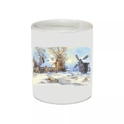 salvadanaio 8 x 10 cm ceramica disegno paesaggio neve idea regalo uomo donna