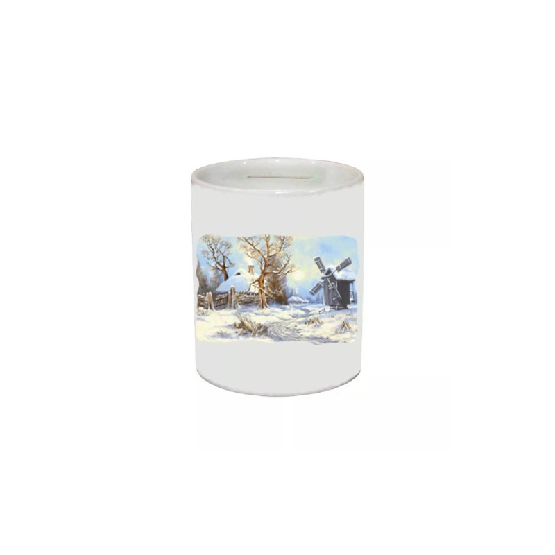 salvadanaio 8 x 10 cm ceramica disegno paesaggio neve idea regalo uomo donna