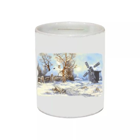 salvadanaio 8 x 10 cm ceramica disegno paesaggio neve idea regalo uomo donna