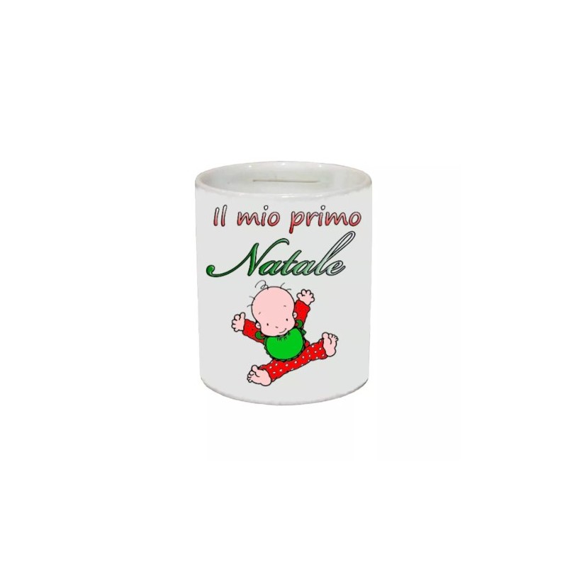 salvadanaio 8 x 10 cm ceramica scritta il mio primo natale idea regalo