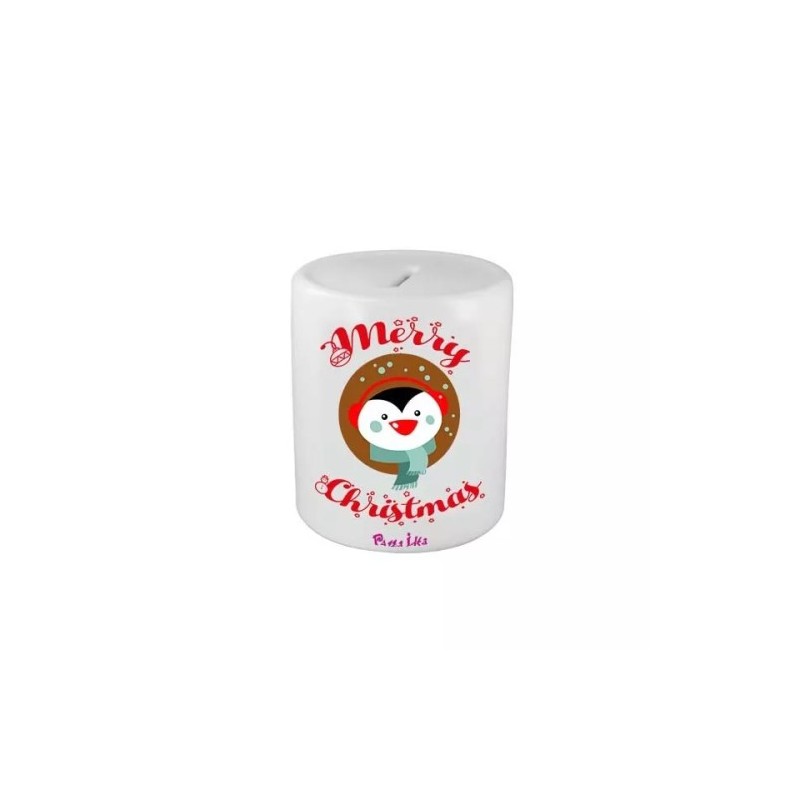 salvadanaio in ceramica scritta merry christmas pinguino idea regalo natale