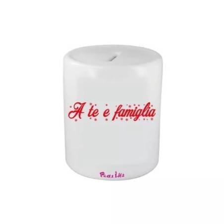 salvadanaio in ceramica scritta rossa a te e famiglia idea regalo natale