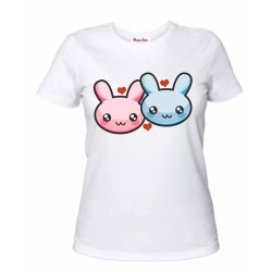 t-shirt bianca donna coniglietto lui e lei idea regalo san valentino cuori