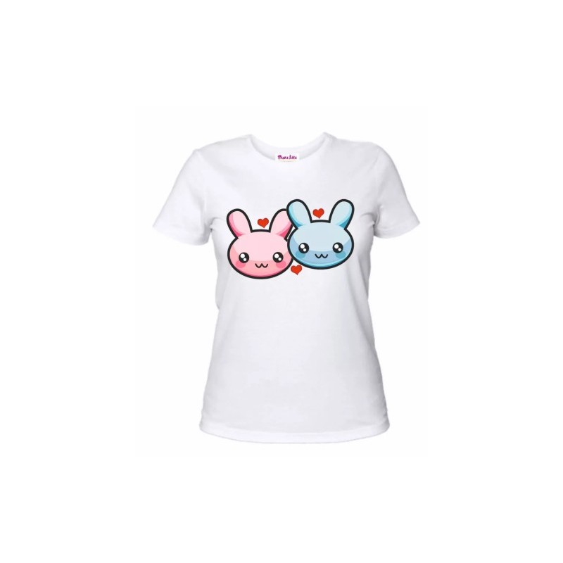 t-shirt bianca donna coniglietto lui e lei idea regalo san valentino cuori