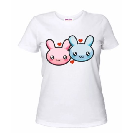 t-shirt bianca donna coniglietto lui e lei idea regalo san valentino cuori