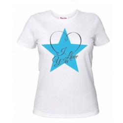 t-shirt bianca donna scritta i love you stella azzurra idea regalo san valentino