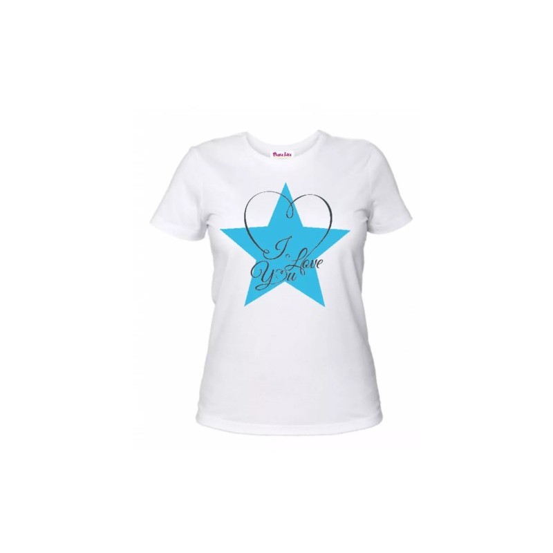 t-shirt bianca donna scritta i love you stella azzurra idea regalo san valentino