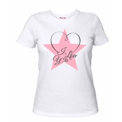 t-shirt bianca donna scritta i love you stella rosa idea regalo san valentino