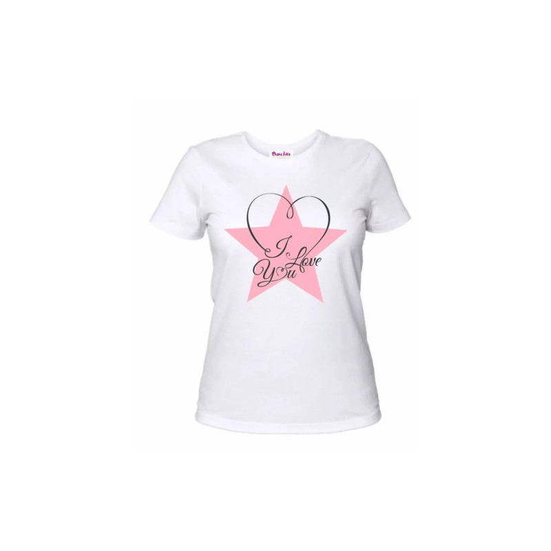 t-shirt bianca donna scritta i love you stella rosa idea regalo san valentino