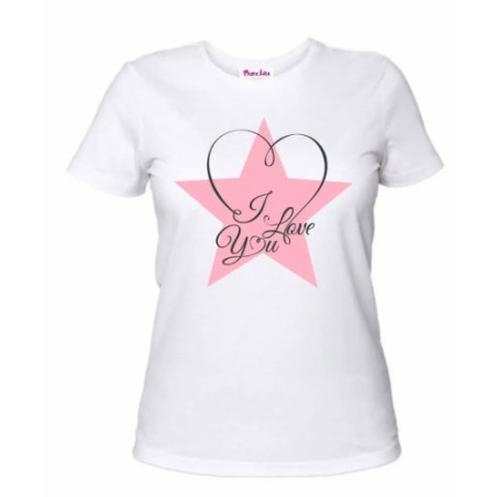 t-shirt bianca donna scritta i love you stella rosa idea regalo san valentino