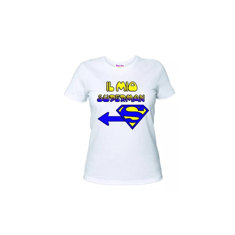t-shirt bianca donna scritta il mio superman idea regalo san valentino