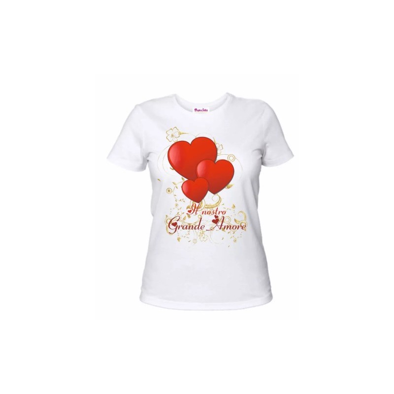 t-shirt bianca donna scritta il nostro grande amore idea regalo san valentino