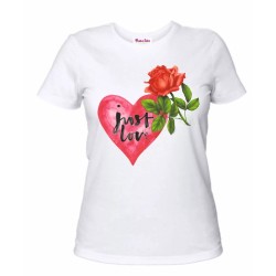 t-shirt bianca donna scritta just love cuore rosa idea regalo san valentino