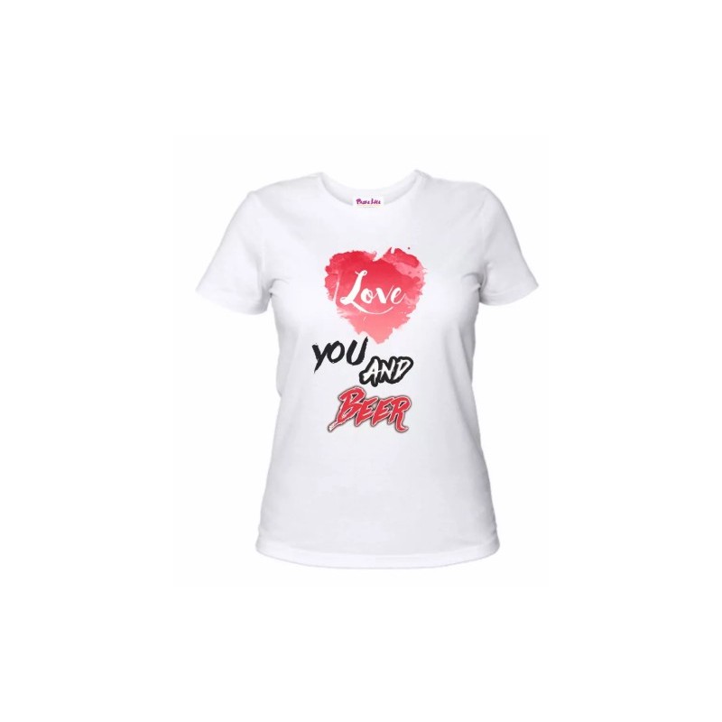 t-shirt bianca donna scritta love you and beer idea regalo san valentino