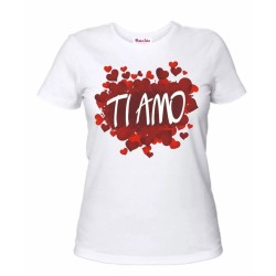 t-shirt bianca donna scritta ti amo cuori rossi idea regalo san valentino