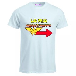 t-shirt bianca uomo scritta la mia wonder woman idea regalo san valentino