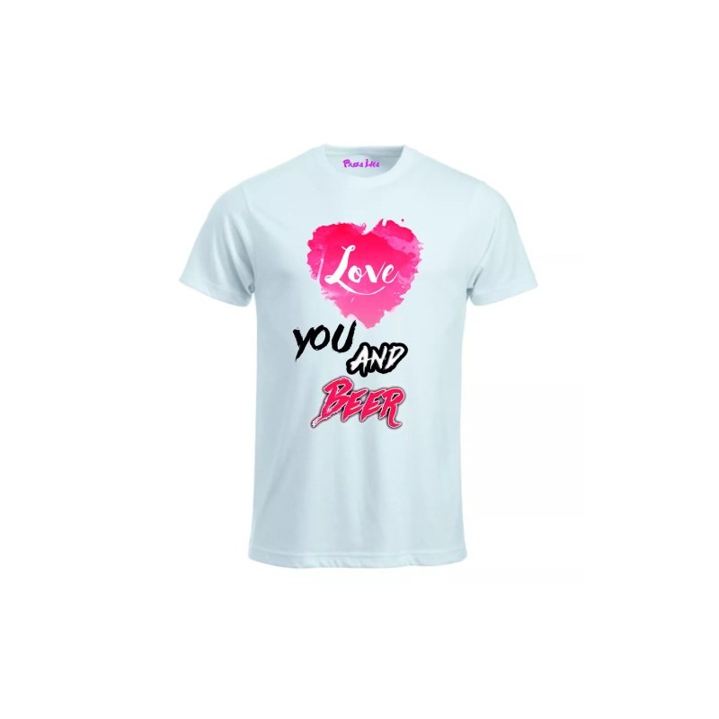 t-shirt bianca uomo scritta love you and beer idea regalo san valentino